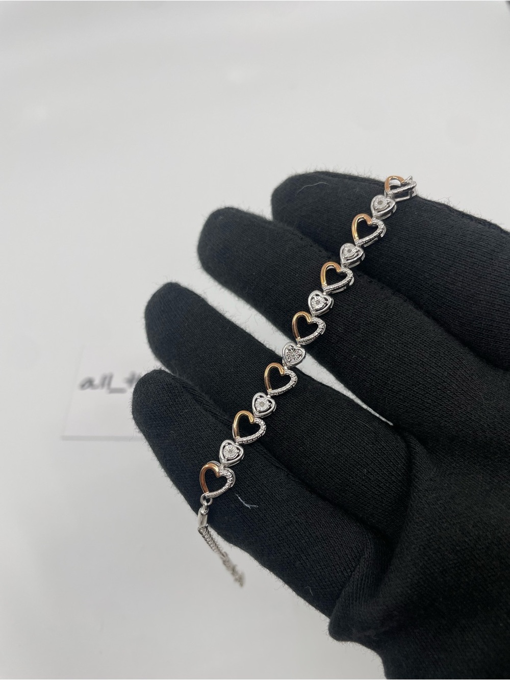 Shine Bright USA .925 Silver Rose Gold Heart Natural Diamond Bracelet 7” .03 CTW